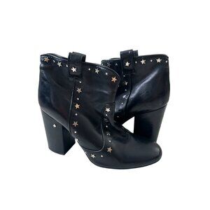 LAURENCE DECADE Black Leather Star Studded Ankle Boots Size 38.5/8.5